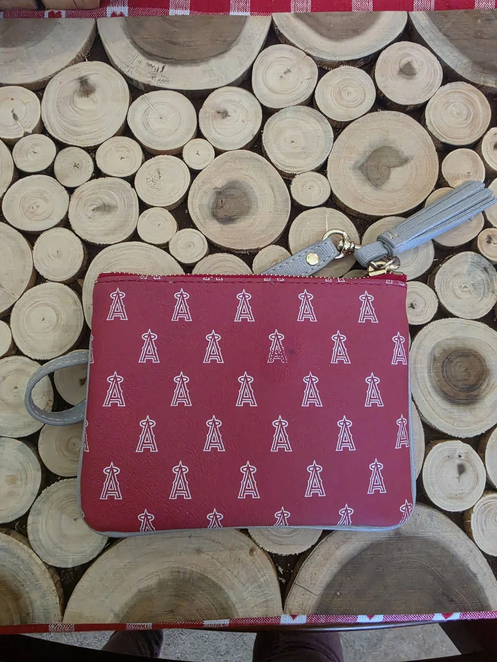 Dooney & Bourke Red Wristlet with Gray Strap